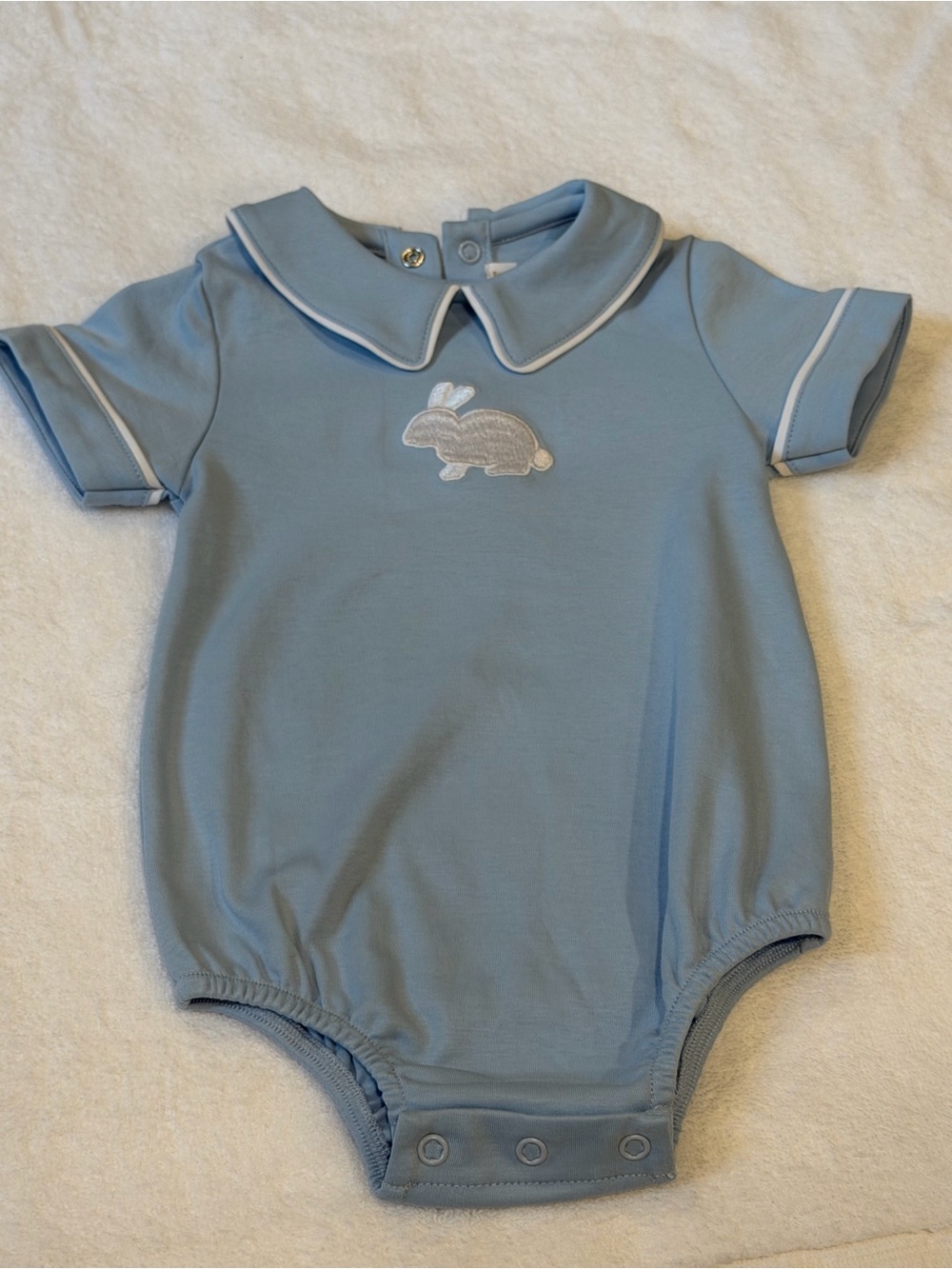 The Beaufort Bonnet Company Light Blue Bunny Applique One-Piece